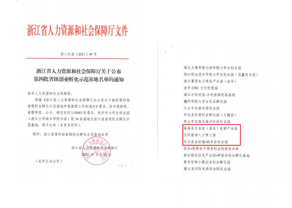 喜讯！临海mansion88明升（浙东）电商产业园获评省级创业孵化示范基地